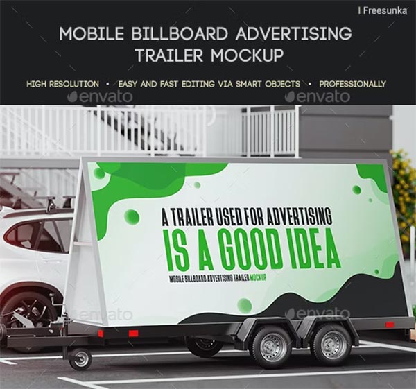 Mobile Billboard Advertising Trailer Mockup