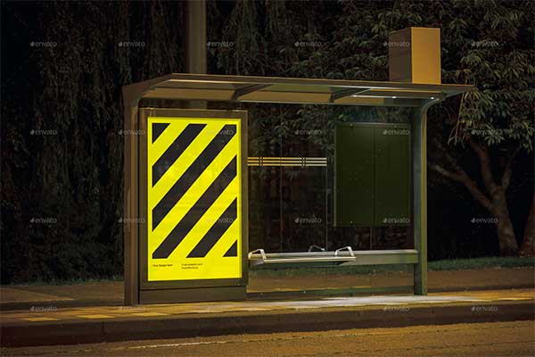Night Bus Stop Poster Mockup Template