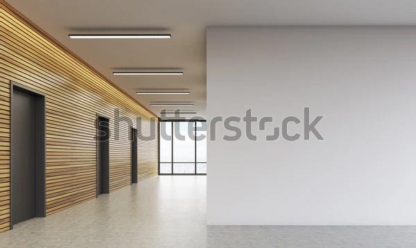 Office Lobby Interior With Wooden Mockup