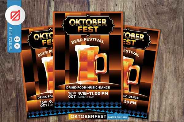 Oktoberfest Beer Party Poster PSD Design