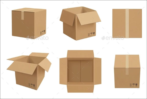 Open and Closed Cardboard Package Mockup