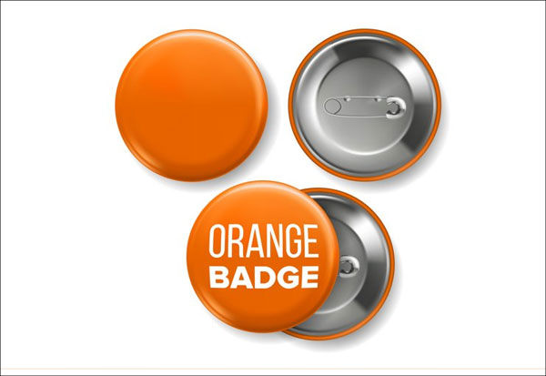Pin Brooch Orange Button Mockup