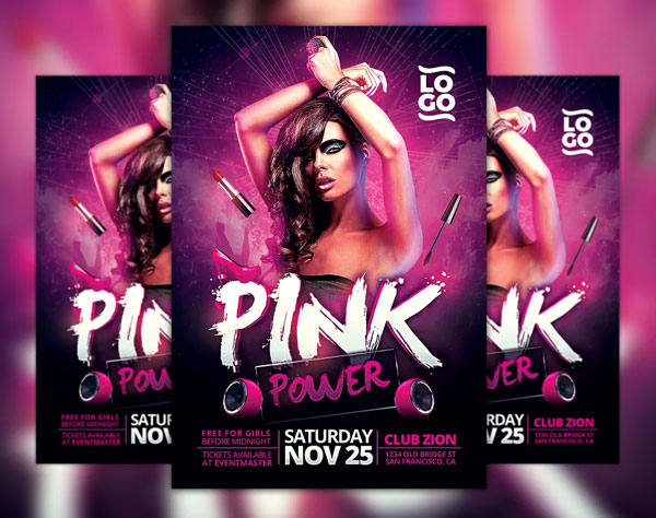 Pink Power Neon Party Flyer Template