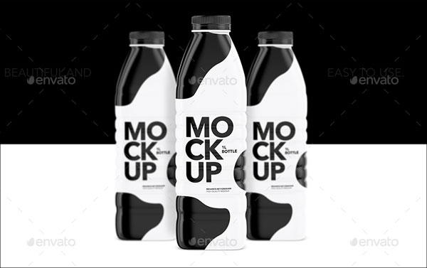 Plastic Milk Glossy Bottle Mockup