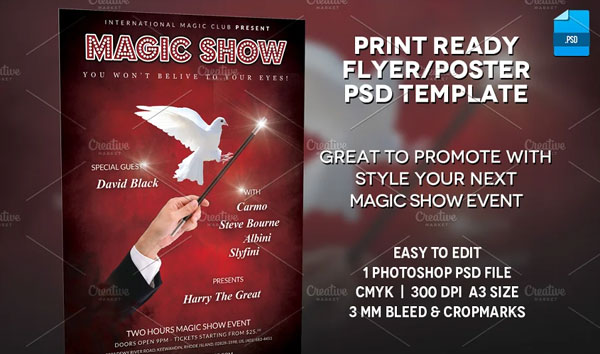 Magic Performer Show PSD Flyer Template Design