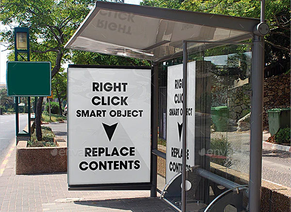 Realistic Bus Stop Flyer Poster Mockup