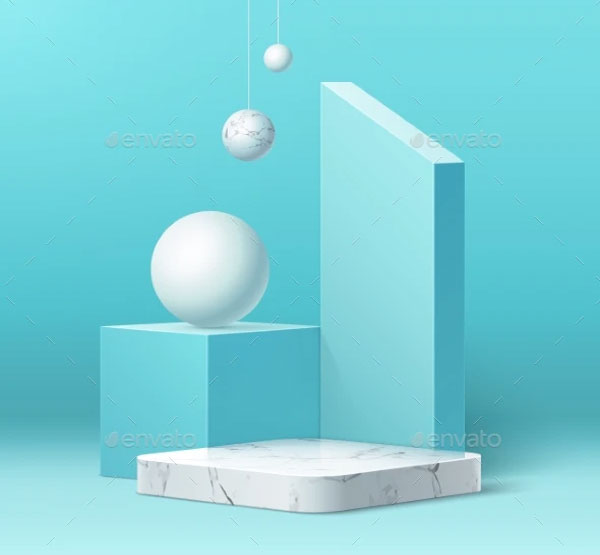 Realistic Marble Podium and Geometric Shape