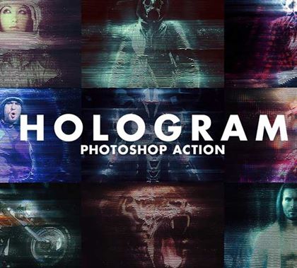 Realistic Hologram Photoshop Action Templates