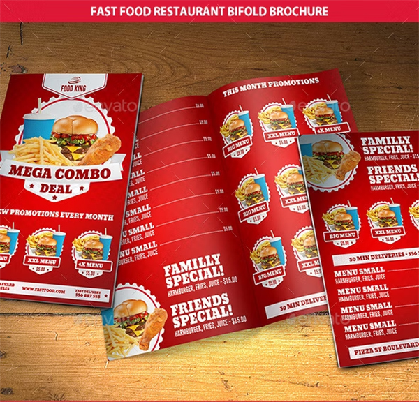 Restaurant Fast Food Menu Bifold Brochure
