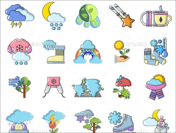 Rural Weather Icons Set Cartoon Style
