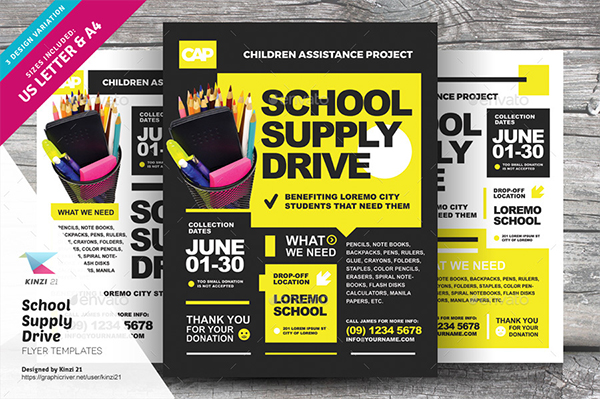 School Supply Drive Flyer Templates