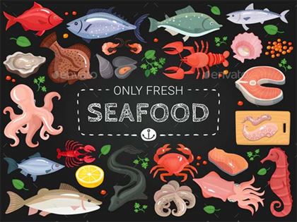 Seafood Colorful Chalkboard Menu Poster