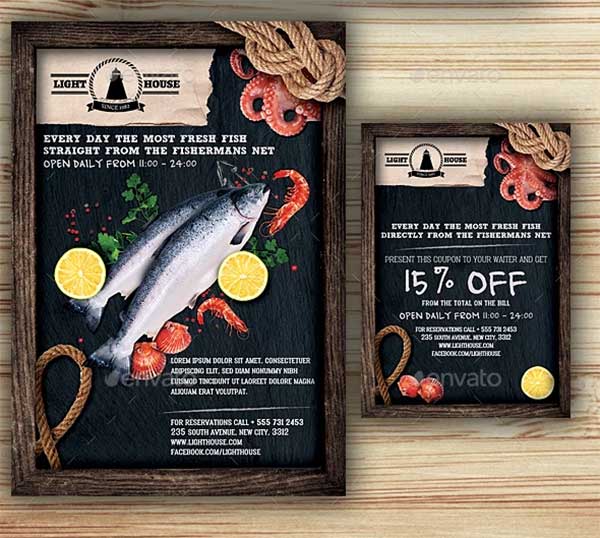 Seafood Restaurant Flyer Design Template