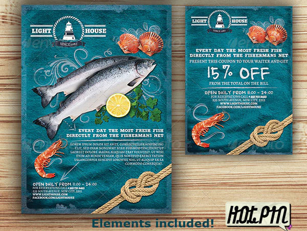 Seafood Restaurant Magazine Ad or Flyer Template