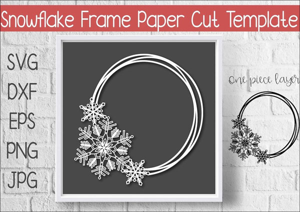 Snowflake Circle Frame Paper Cut Template
