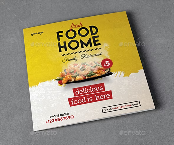 Square Food Menu Trifold Brochure Design