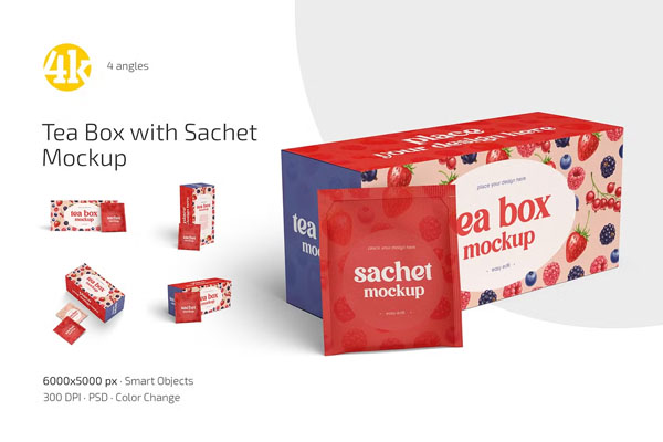 Tea Box with Sachet Mockup Set