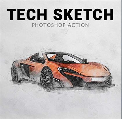 Tech Sketch Photoshop Action Templates
