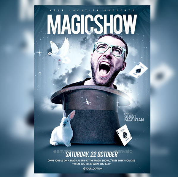 Magic Performer Flyer Template - Free magician flyers for photoshop
