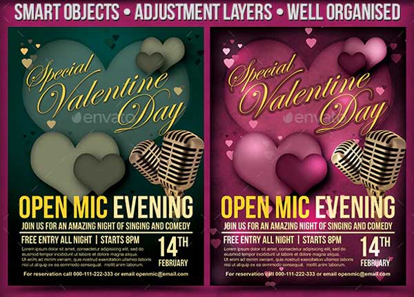 Valentine Day Open Mic Flyer Template