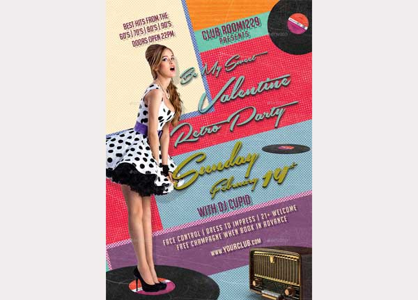 Valentine Day Retro Party Flyer Template