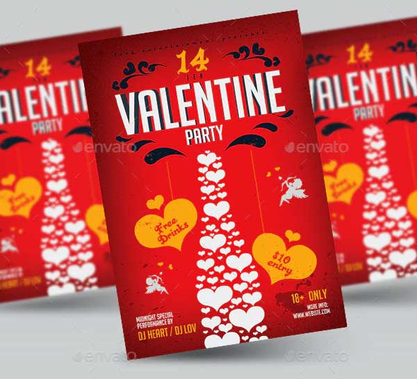 Valentines Day Party Flyer Template PSD
