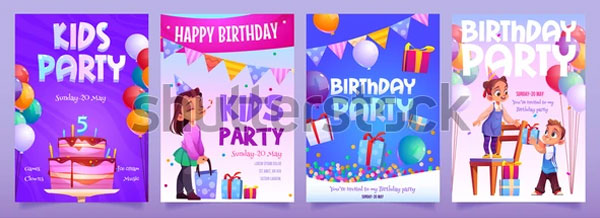 Vector Kids Birthday Party Invitation Template