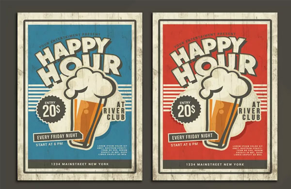 Vintage Happy Hour Flyer Template