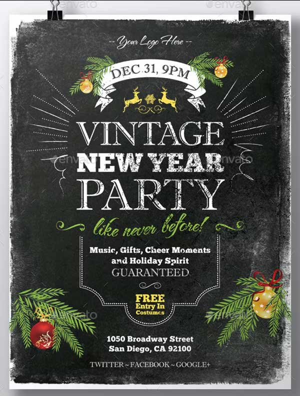 Vintage New Year Party Flyer, Invitation, Banner Templates