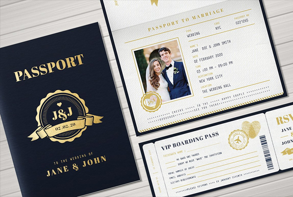 Vintage Style Passport Wedding Invitation