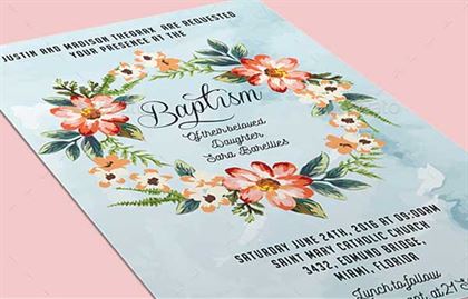 Watercolor Floral Baptism Invitation Banner Template