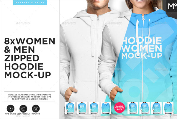 Women and Men Zipped Hoodie Mock-up