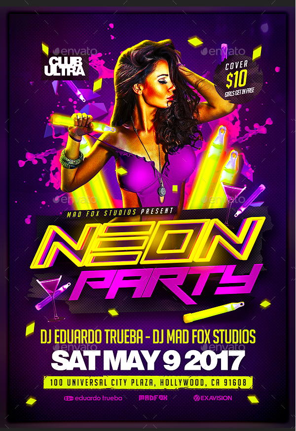 Glow Neon Studio Party Flyer Template