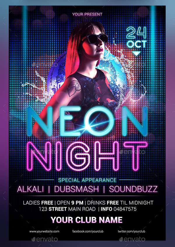 Neon Disco Party Flyer Template
