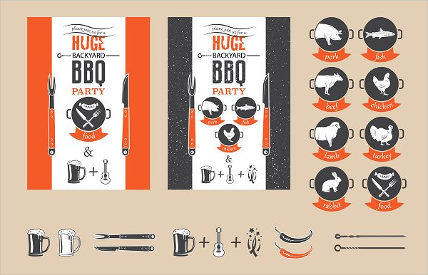 BBQ Elements Set For Invitation Template