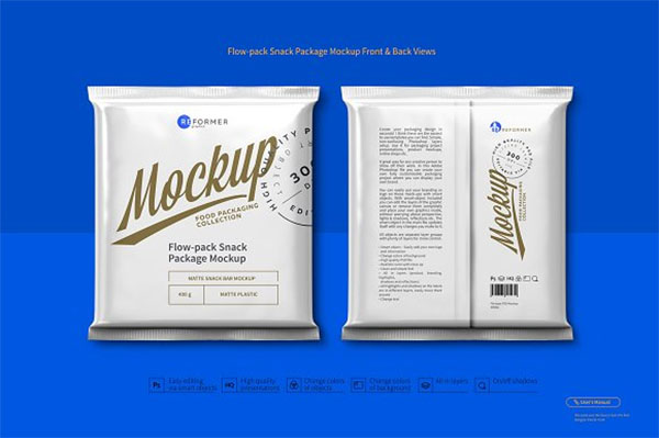 Flow-Pack Snack Package Mockup