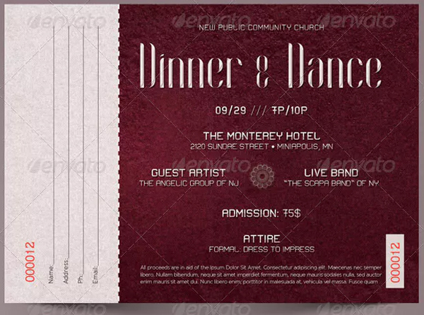 Dinner Dance Ticket Template