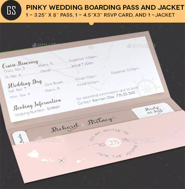 Pinky Wedding Boarding Pass Invitation Template
