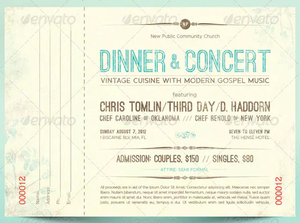 Vintage Dinner Concert Ticket Template