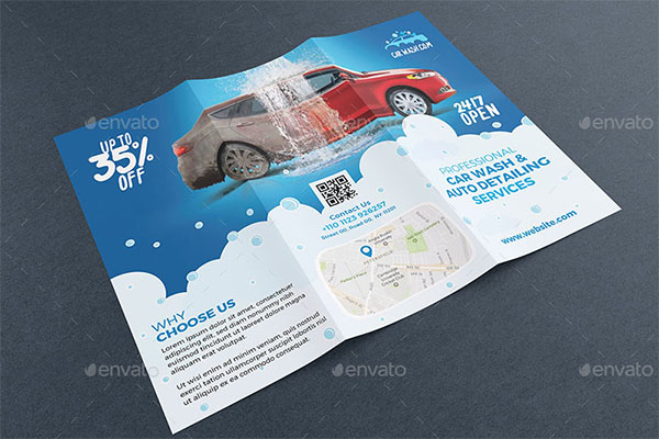 Car Wash Tri-fold Brochure PSD Template
