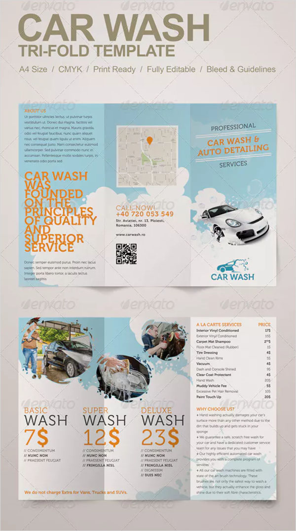 Car Wash Tri-fold Brochure