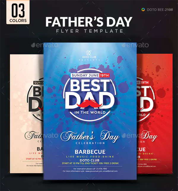 Fathers Day 3 Colors Flyer Template