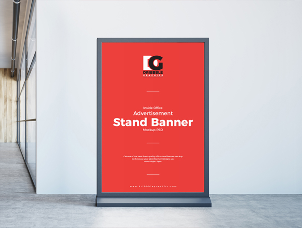 Free Inside Office Advertisement Stand Banner Mockup