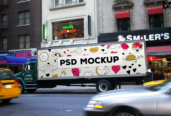 Free Long Truck PSD Banner Mockup Template