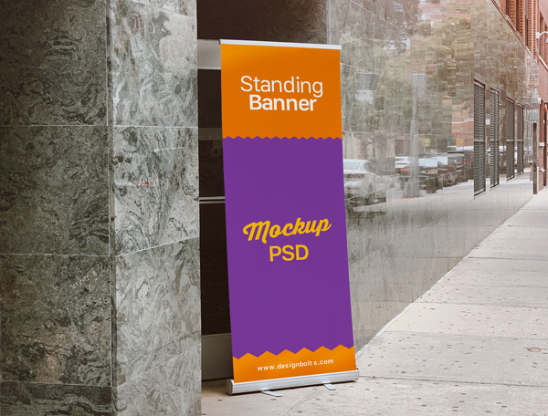 Free Outdoor Advertising Standing Banner on Road Mockup