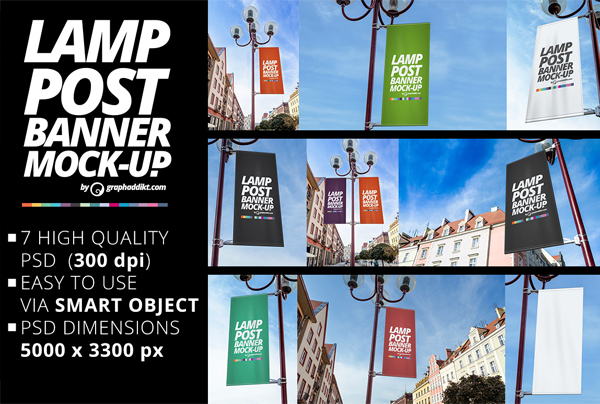 Free PSD Lamp Post Banner Mockup